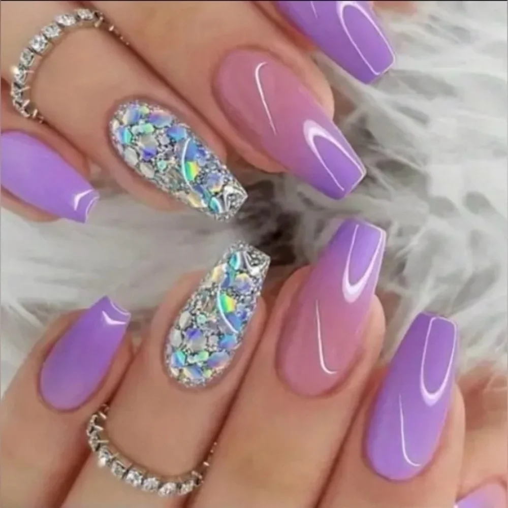 Purple Glitter Fake Press On Nails NWT